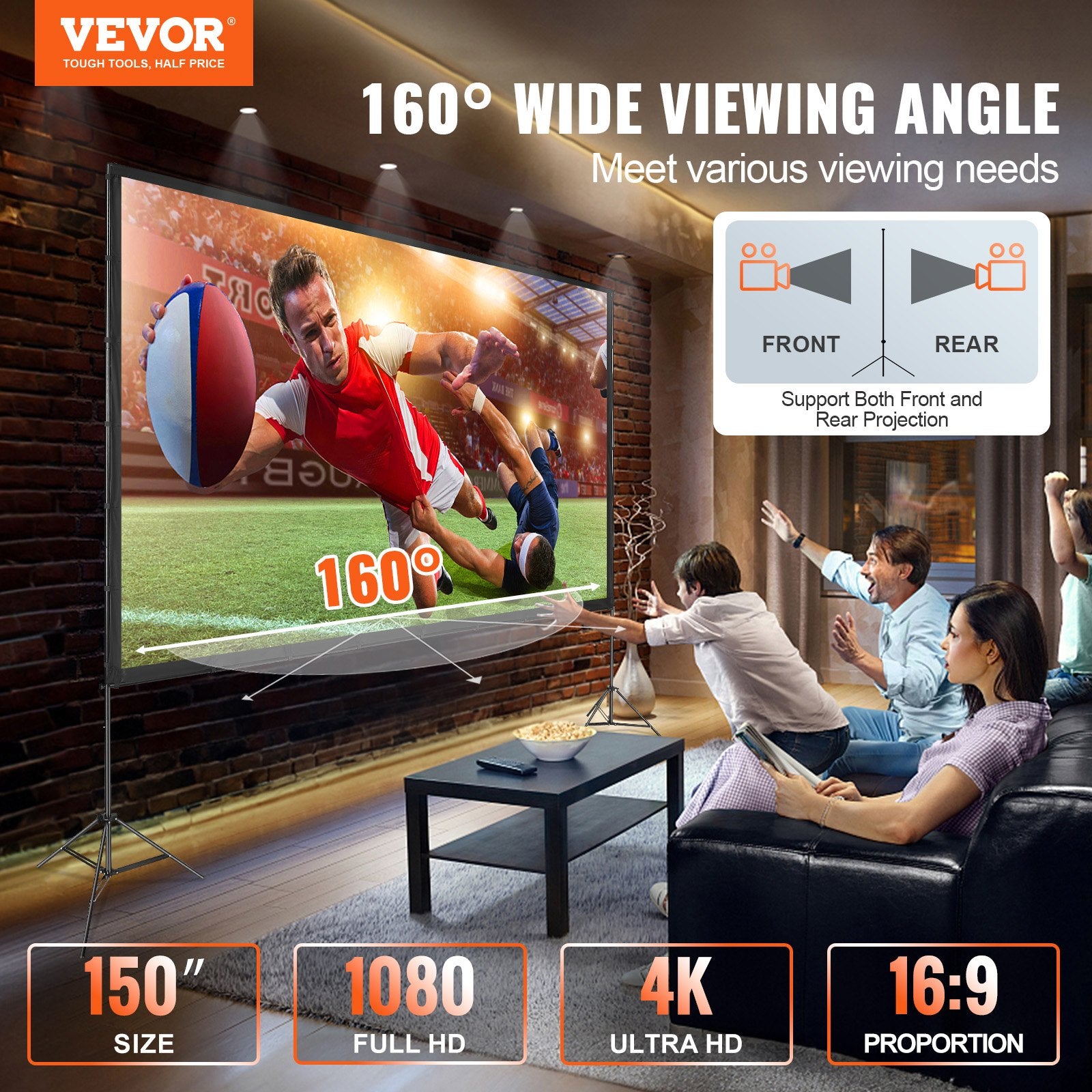 Sci-Fi DVDs & Blu-rays: VEVOR Projector Screen with Stand, 150 inch 16:9 4K 1080 HD Outdoor Movie Screen with Stand, Wrinkle-Free Projection Screen with Tripods and Carry Bag, for Home Theater Cinema Backyard Movie Night