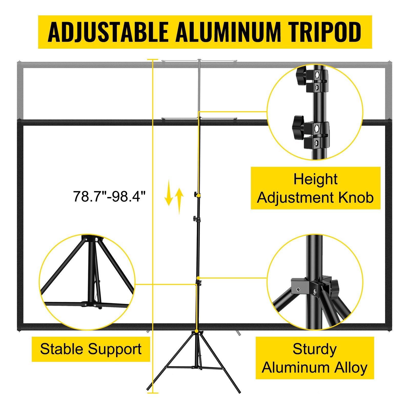 Screens & Stands: VEVOR Tripod Projector Screen with Stand 100inch 16:9 4K HD Projection Screen Stand Wrinkle-Free Height Adjustable Portable Screen for Projector Indoor & Outdoor for Movie, Home Cinema, Gaming, Office