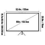 Screens & Stands: VEVOR Tripod Projector Screen with Stand 60 inch 16:9 4K HD Projection Screen Stand Wrinkle-Free Height Adjustable Portable Screen for Projector Indoor & Outdoor for Movie, Home Cinema, Gaming, Office