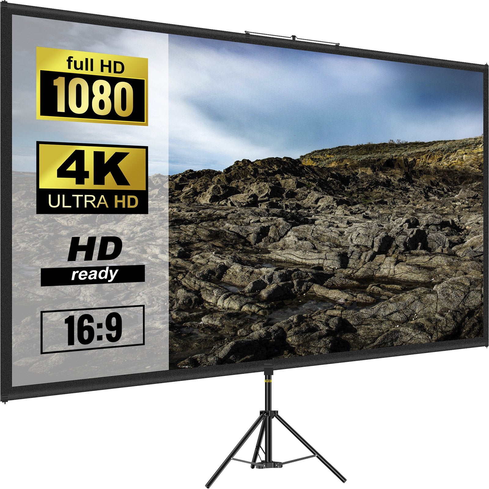 Screens & Stands: VEVOR Tripod Projector Screen with Stand 70 inch 16:9 4K HD Projection Screen Stand Wrinkle-Free Height Adjustable Portable Screen for Projector Indoor & Outdoor for Movie, Home Cinema, Gaming, Office