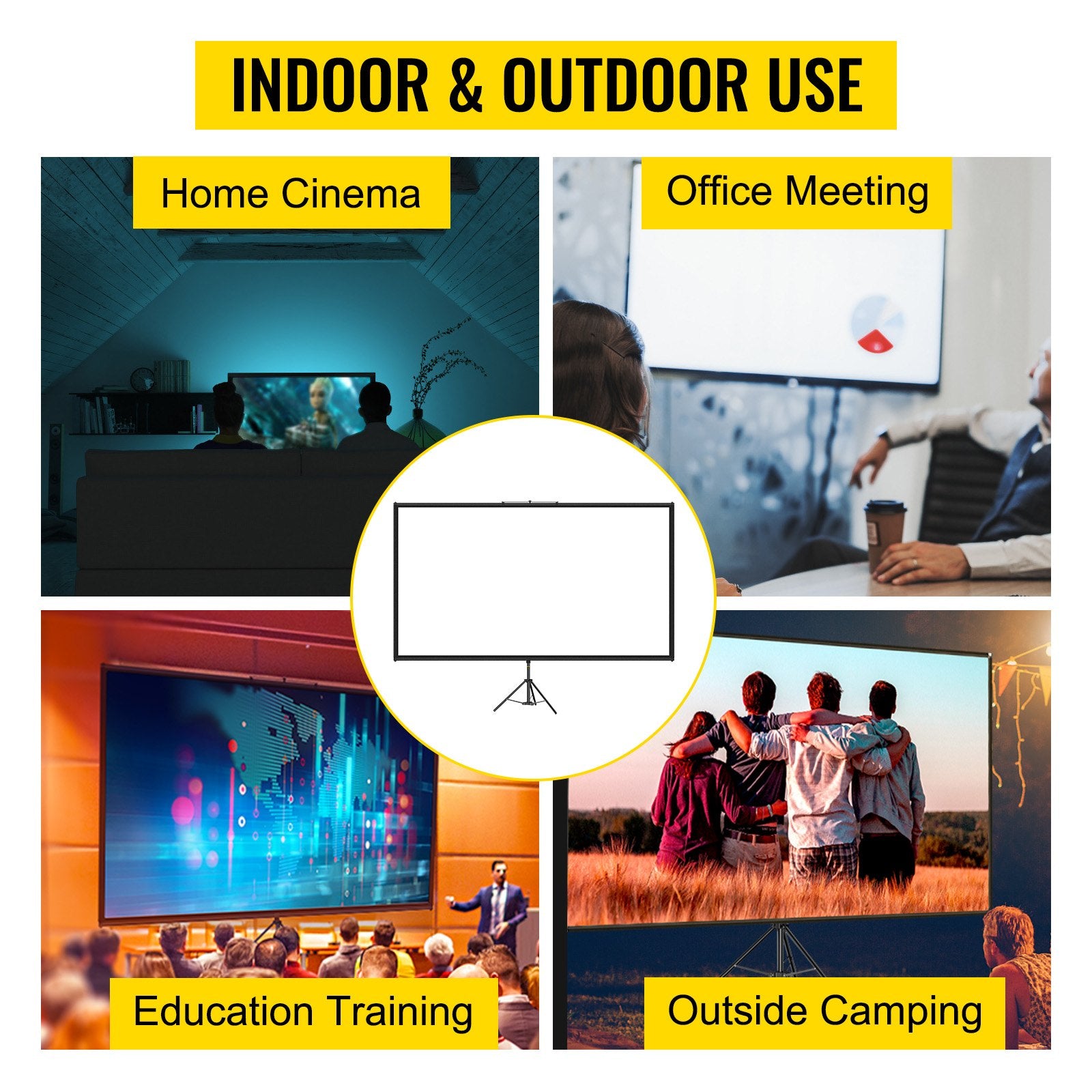 Screens & Stands: VEVOR Tripod Projector Screen with Stand 70 inch 16:9 4K HD Projection Screen Stand Wrinkle-Free Height Adjustable Portable Screen for Projector Indoor & Outdoor for Movie, Home Cinema, Gaming, Office