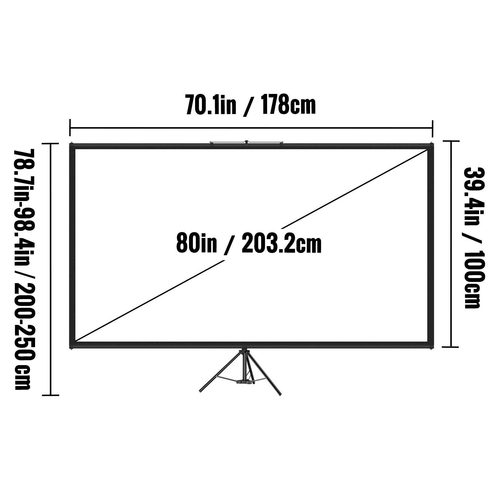 Screens & Stands: VEVOR Tripod Projector Screen with Stand 80 inch 16:9 4K HD Projection Screen Stand Wrinkle-Free Height Adjustable Portable Screen for Projector Indoor & Outdoor for Movie, Home Cinema, Gaming, Office
