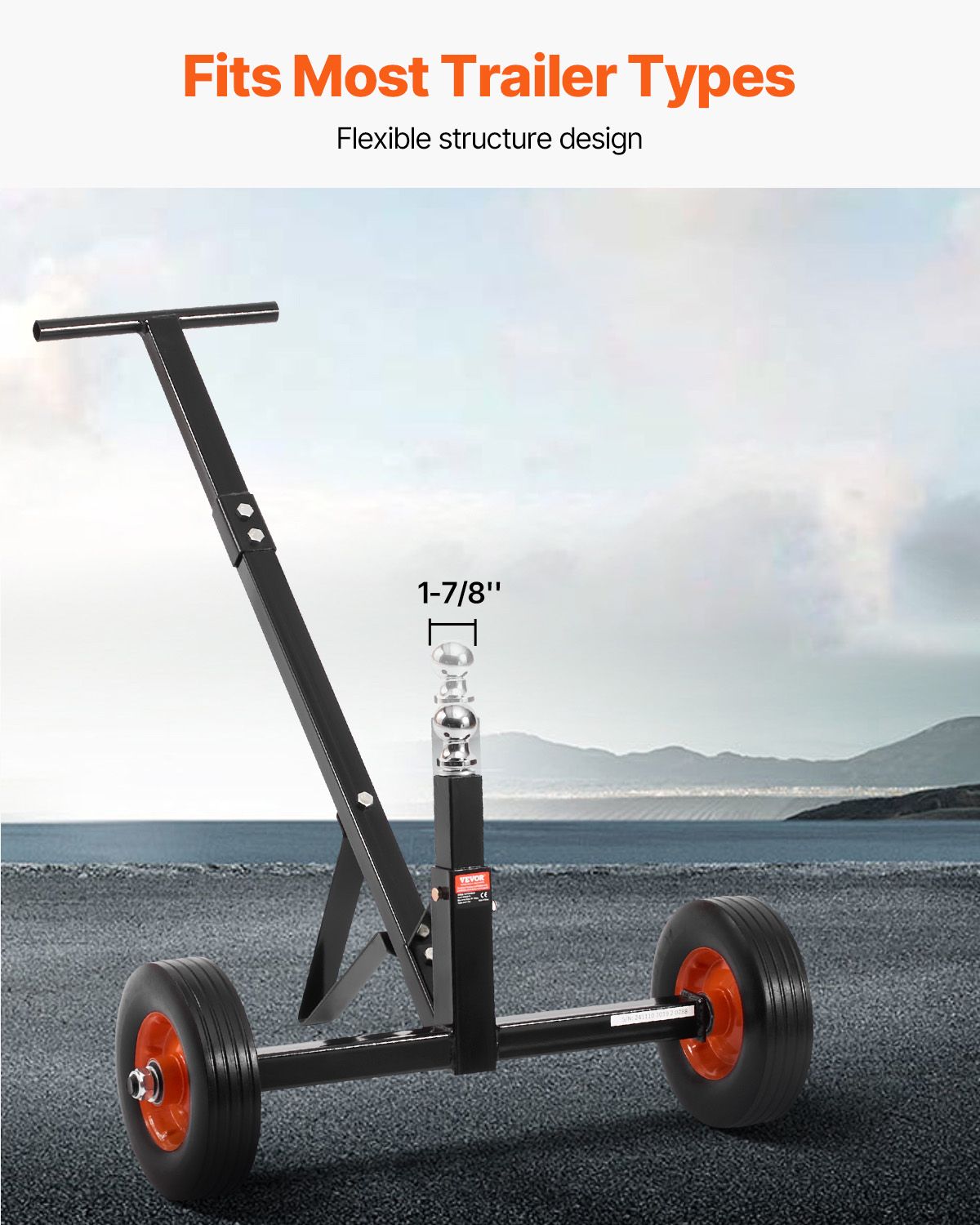 Trailer Dolly, 1000lbs Tongue Weight Capacity, Carbon Steel Trailer Mover with 2 inch Ball, 14 inch Pneumatic Tires, Portable Tow Dolly for Moving RV Trailer