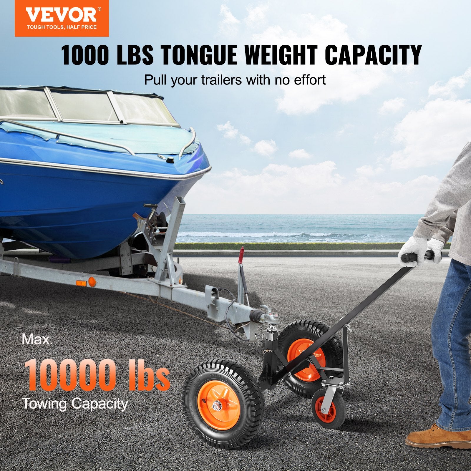 Mobility & Accessibility: VEVOR Adjustable Trailer Dolly, 1000lbs Tongue Weight Capacity, Carbon Steel Trailer Mover with 19''-26'' Adjustable Height & 2'' Ball, 16'' Pneumatic Tires & Universal Wheel, for Moving RV Trailer