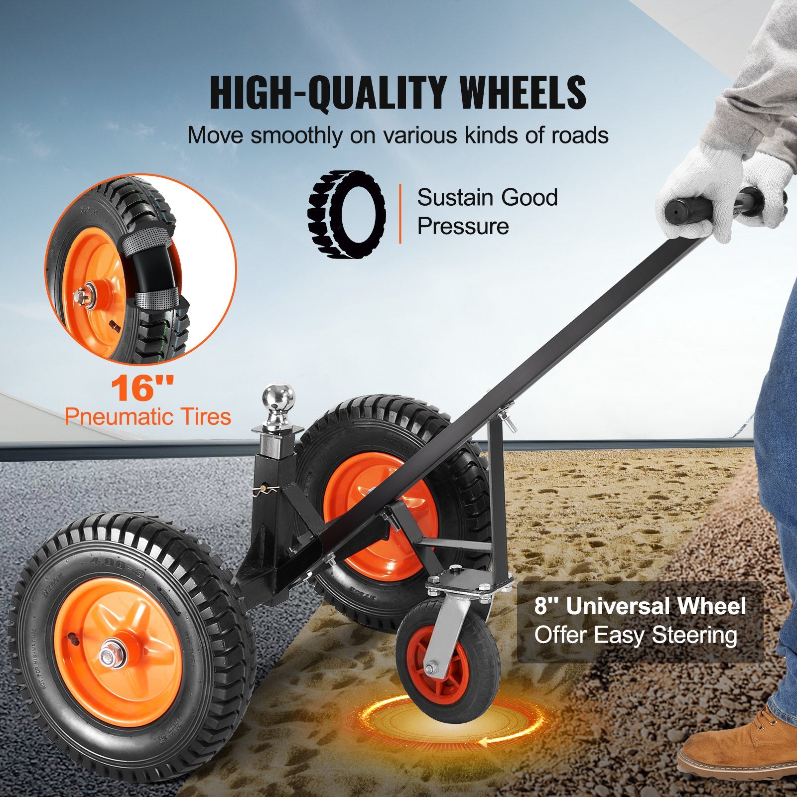 Mobility & Accessibility: VEVOR Adjustable Trailer Dolly, 1000lbs Tongue Weight Capacity, Carbon Steel Trailer Mover with 19''-26'' Adjustable Height & 2'' Ball, 16'' Pneumatic Tires & Universal Wheel, for Moving RV Trailer