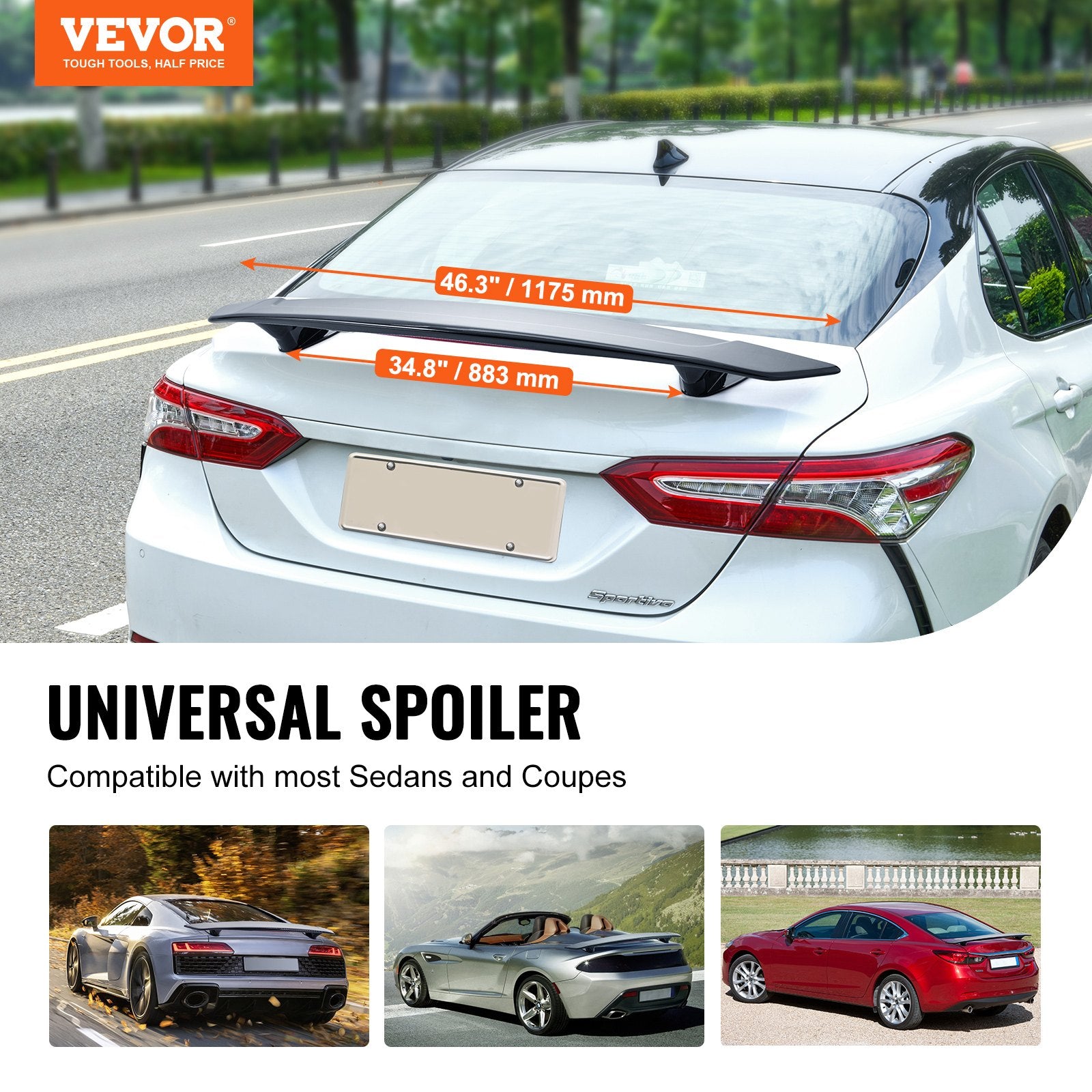 Automotive Repair & Speciality Tools: VEVOR Universal Rear Spoiler 46.3'' GT Style Trunk Wing for Sedans and Coupes