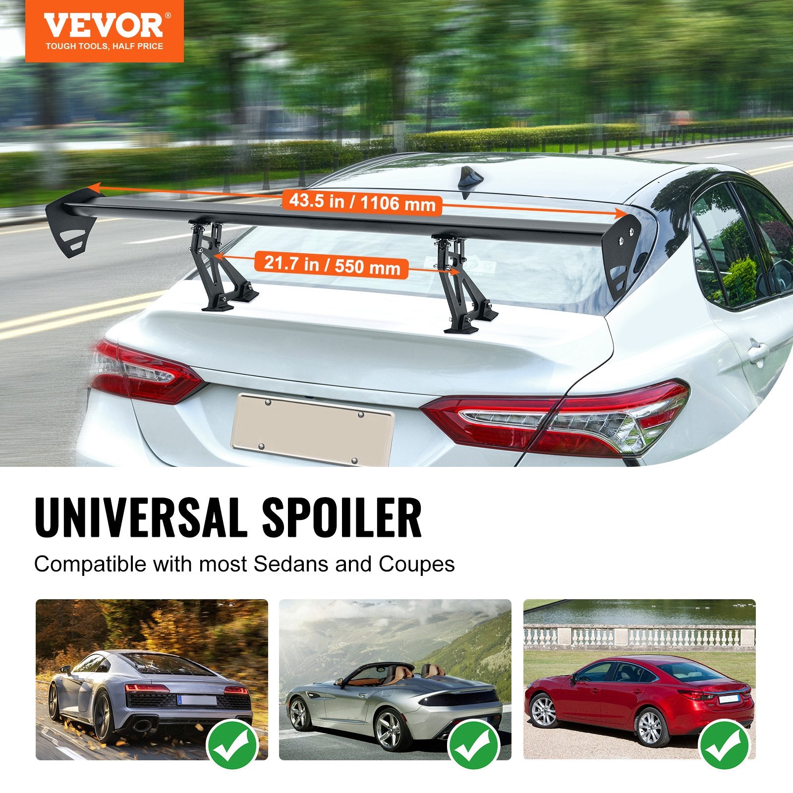 Automotive Parts: VEVOR Universal Rear Spoiler GT Style Adjustable Trunk Wing Car Racing 43.3''