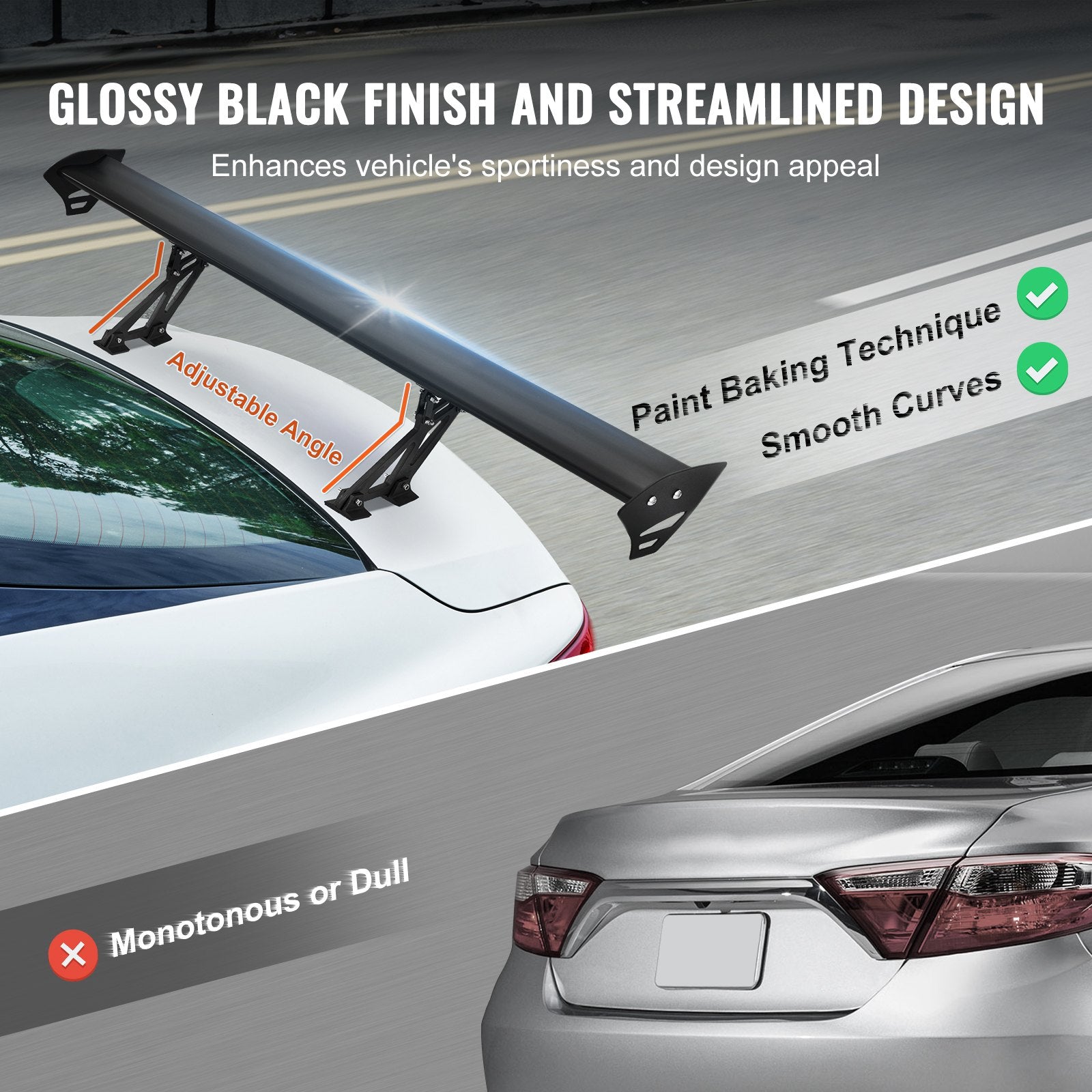 Automotive Parts: VEVOR Universal Rear Spoiler GT Style Adjustable Trunk Wing Car Racing 43.3''