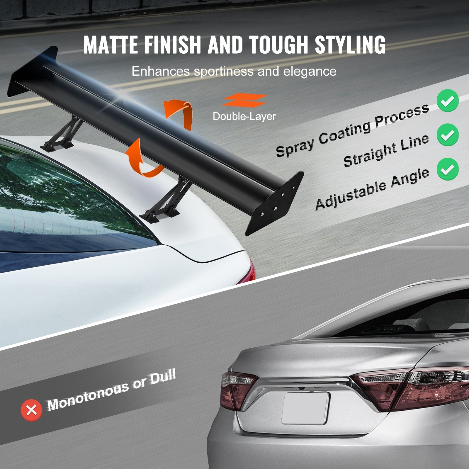 Toilets: VEVOR GT Wing Car Spoiler, 53.1 inch Universal Spoiler with Double Deck, Adjustable Lightweight Aluminum, Car Rear Spoiler Wing, Racing Spoiler BGW/JDM Drift Black