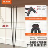 Table Tops & Bases: VEVOR Hairpin Table Legs 0.7M, Set of 4 Desk Legs 408.2KG Load Capacity, Hairpin Desk Legs 3 Rods for Desk Chairs Bench Dining End Table, Solid Carbon Steel Heavy Duty Furniture Legs Black