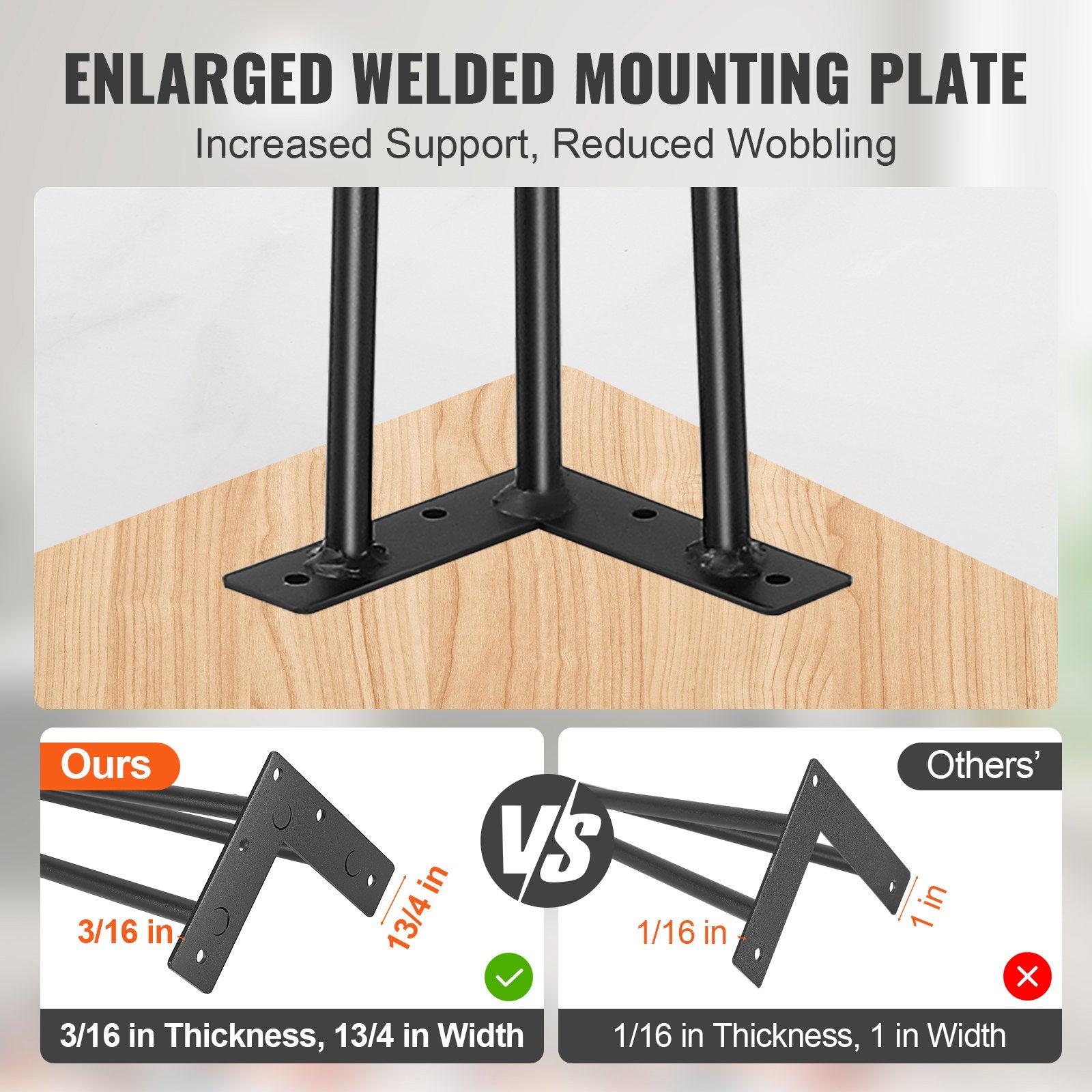 Table Tops & Bases: VEVOR Hairpin Table Legs 0.7M, Set of 4 Desk Legs 408.2KG Load Capacity, Hairpin Desk Legs 3 Rods for Desk Chairs Bench Dining End Table, Solid Carbon Steel Heavy Duty Furniture Legs Black