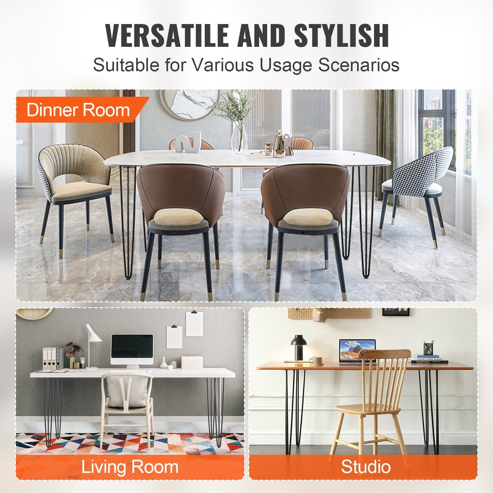 Table Tops & Bases: VEVOR Hairpin Table Legs 0.7M, Set of 4 Desk Legs 408.2KG Load Capacity, Hairpin Desk Legs 3 Rods for Desk Chairs Bench Dining End Table, Solid Carbon Steel Heavy Duty Furniture Legs Black