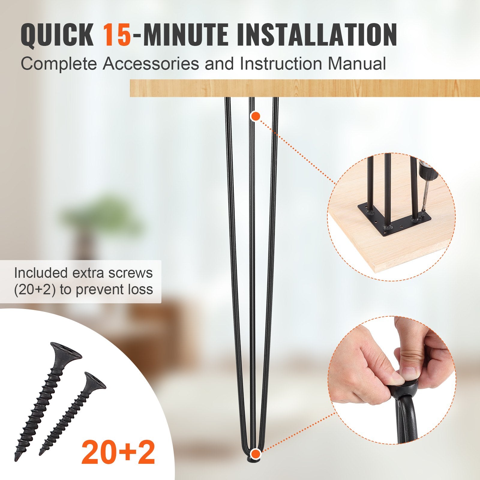 Table Tops & Bases: VEVOR Hairpin Table Legs 0.7M, Set of 4 Desk Legs 408.2KG Load Capacity, Hairpin Desk Legs 3 Rods for Desk Chairs Bench Dining End Table, Solid Carbon Steel Heavy Duty Furniture Legs Black