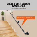 Dog Steps & Ramps: VEVOR Pipe Stair Handrail, 11FT Staircase Handrail, 440LBS Load Capacity Carbon Steel Pipe Handrail, Industrial Pipe Handrail with Wall Mount Support, Round Corner Wall Handrailing for Indoor, Outdoor