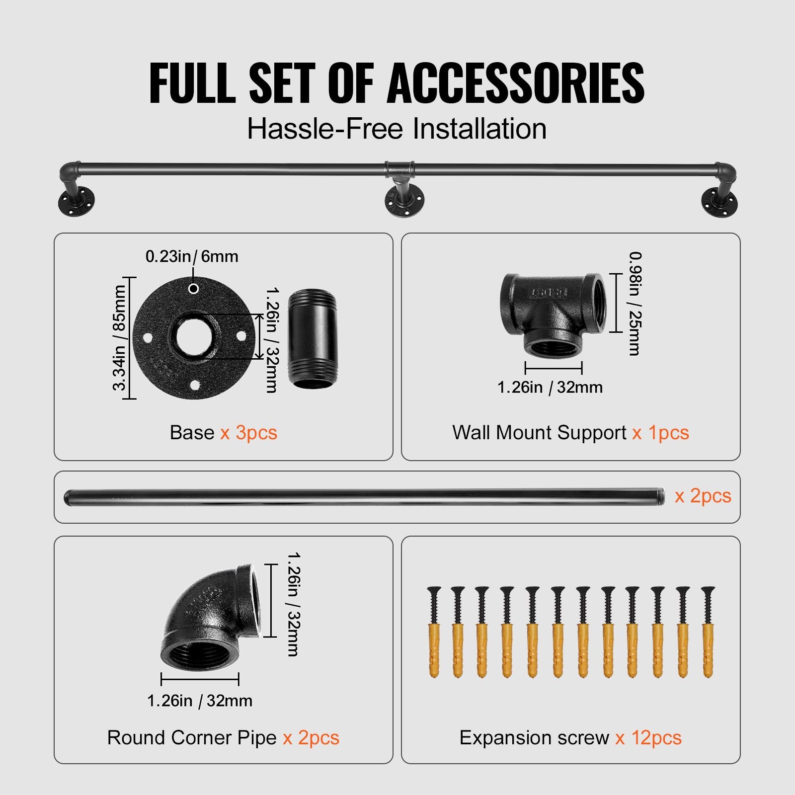 Dog Steps & Ramps: VEVOR Pipe Stair Handrail Staircase Handrail 4 FT Carbon Steel for Wall Mount