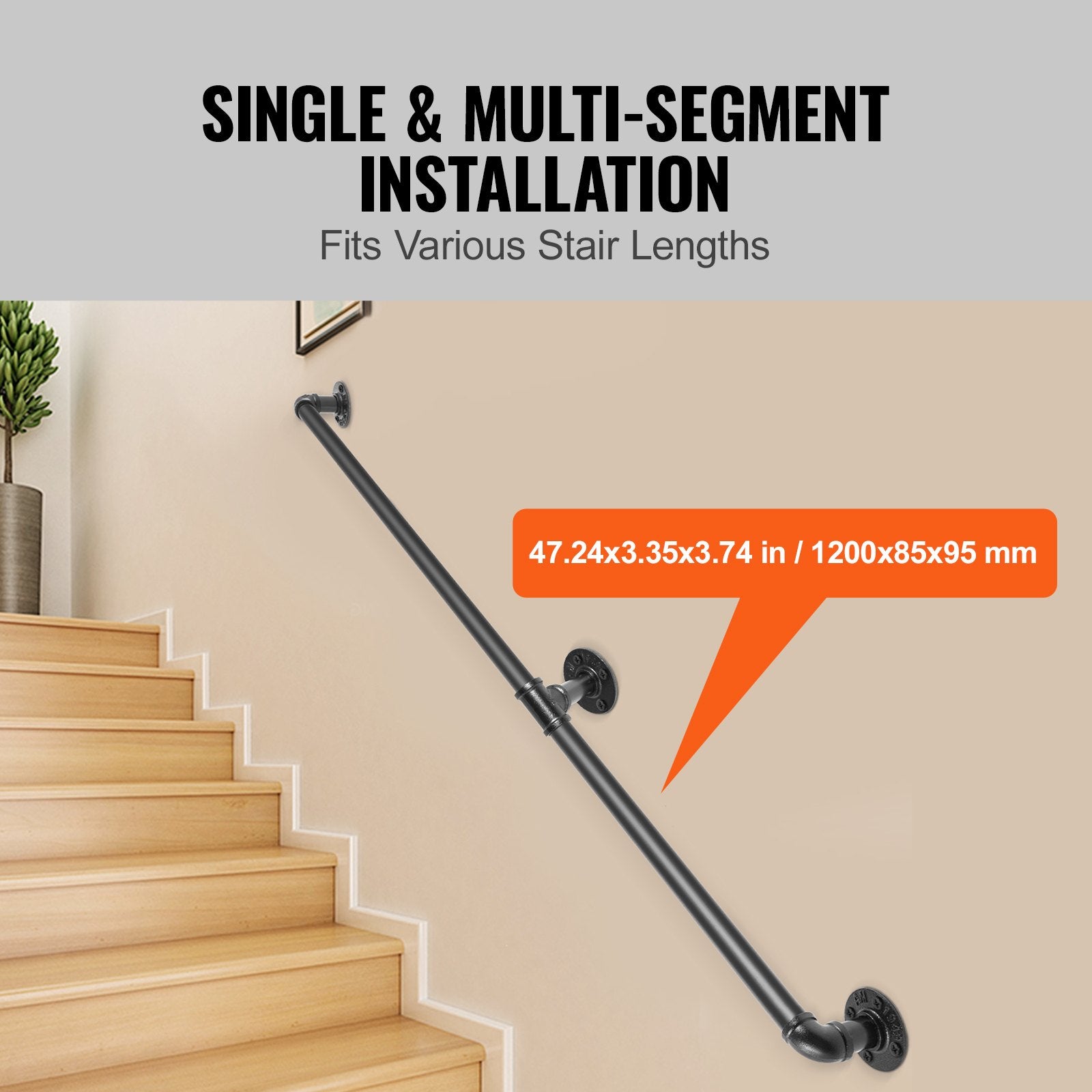 Dog Steps & Ramps: VEVOR Pipe Stair Handrail Staircase Handrail 4 FT Carbon Steel for Wall Mount