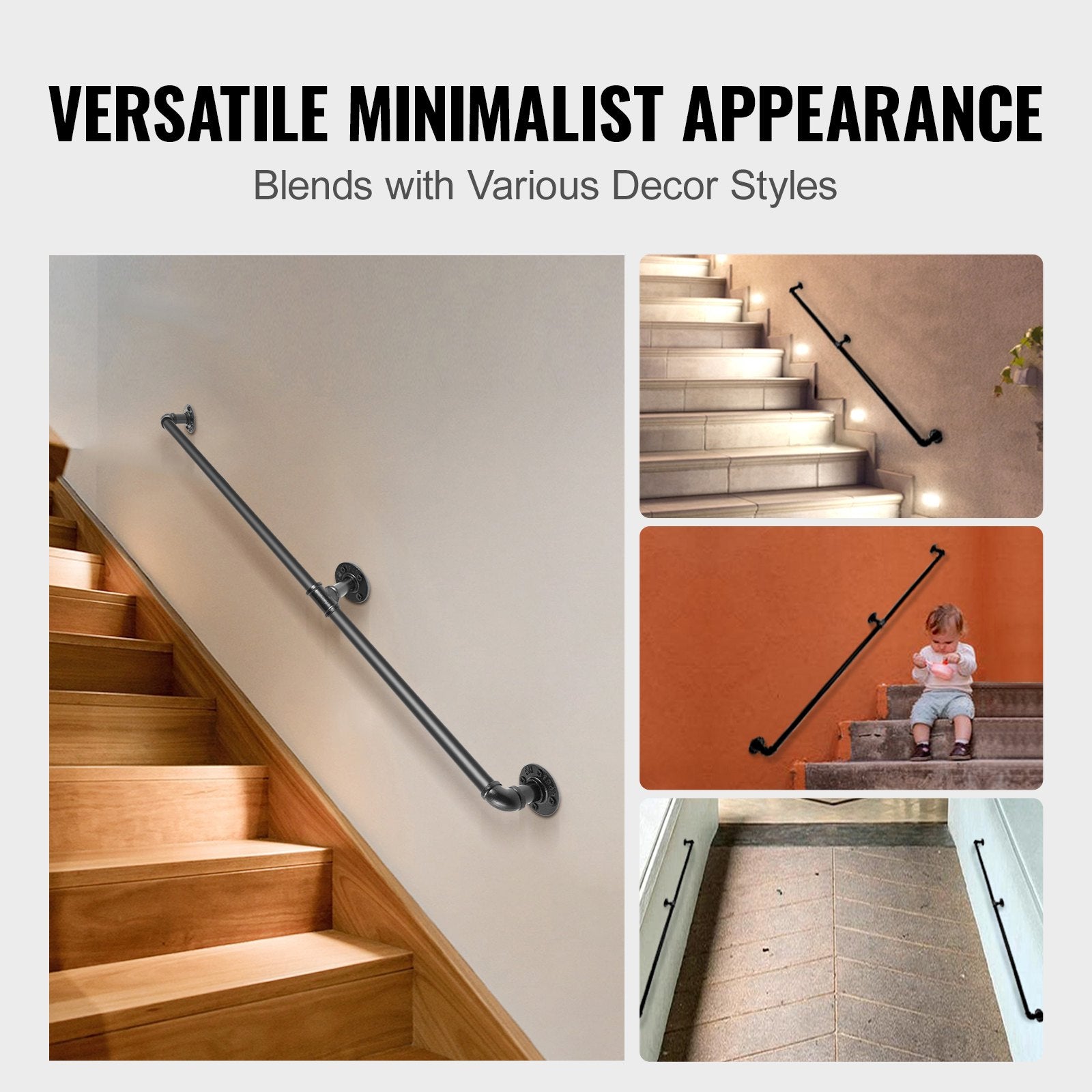 Dog Steps & Ramps: VEVOR Pipe Stair Handrail Staircase Handrail 4 FT Carbon Steel for Wall Mount