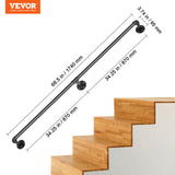 Dog Steps & Ramps: VEVOR Pipe Stair Handrail, 1.8m Staircase Handrail, 200KG Load Capacity Carbon Steel Pipe Handrail, Industrial Pipe Handrail with Wall Mount Support, Round Corner Wall Handrailings for Indoor, Outdoor