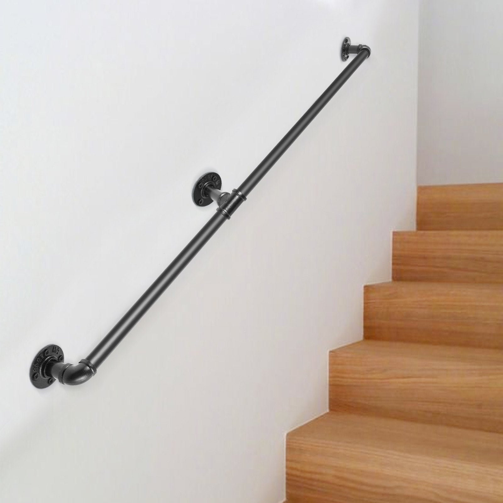 Dog Steps & Ramps: VEVOR Pipe Stair Handrail, 1.8m Staircase Handrail, 200KG Load Capacity Carbon Steel Pipe Handrail, Industrial Pipe Handrail with Wall Mount Support, Round Corner Wall Handrailings for Indoor, Outdoor