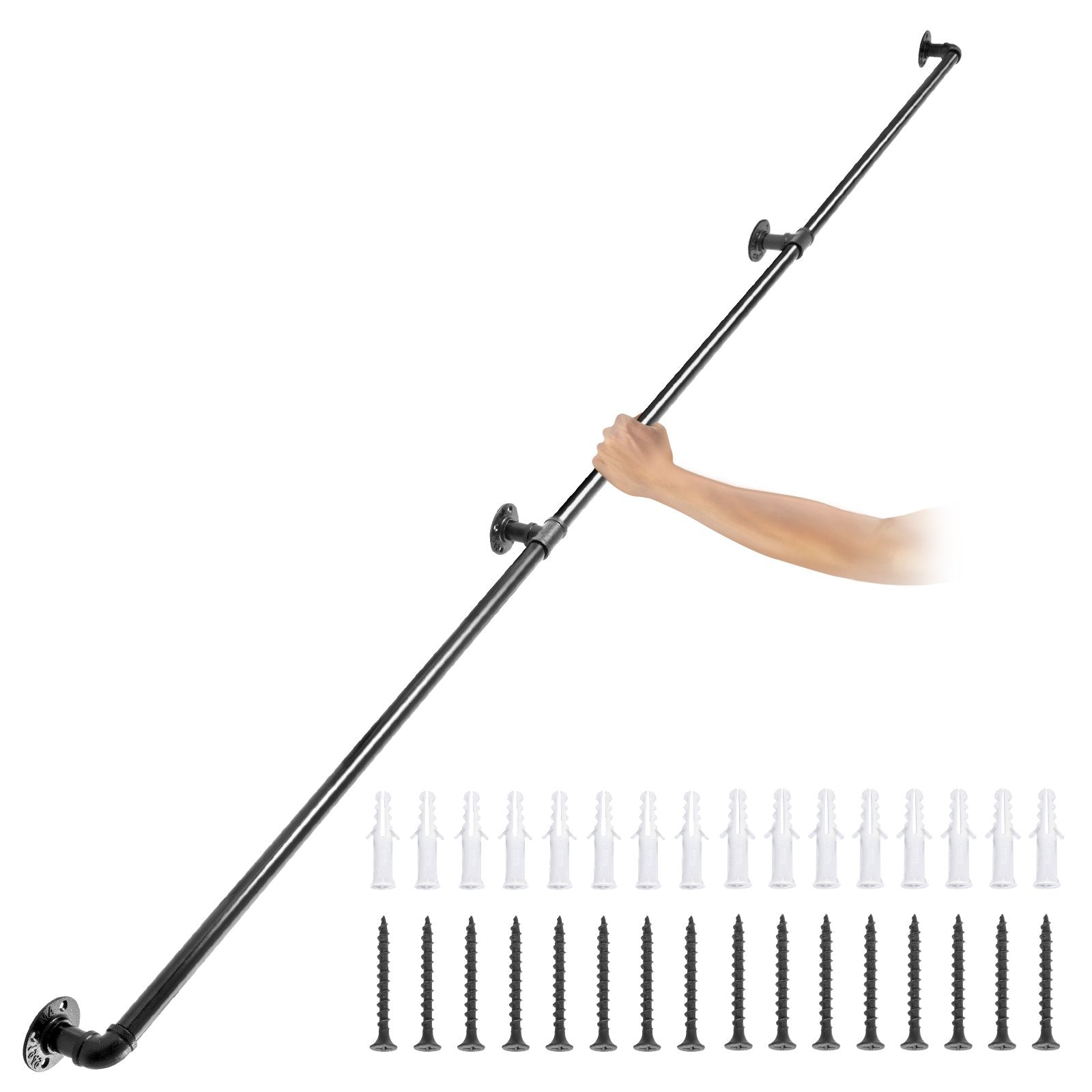 Dog Steps & Ramps: VEVOR Pipe Stair Handrail, 9FT Staircase Handrail, 440LBS Load Capacity Carbon Steel Pipe Handrail, Industrial Pipe Handrail with Wall Mount Support, Round Corner Wall Handrailings for Indoor, Outdoor