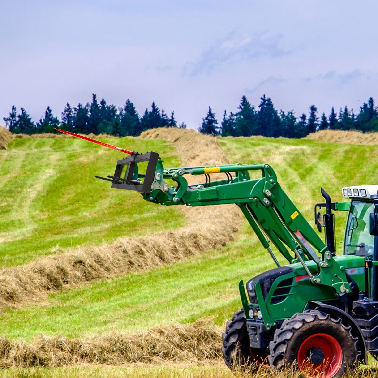 Automotive Parts: VEVOR 49" Hay Spear, Bale Spears 726kg Loading Capacity, Skid Steer Loader Tractor Attachment with 2pcs 17.5" Stabilizer Spears, Quick Attach Spike Forks