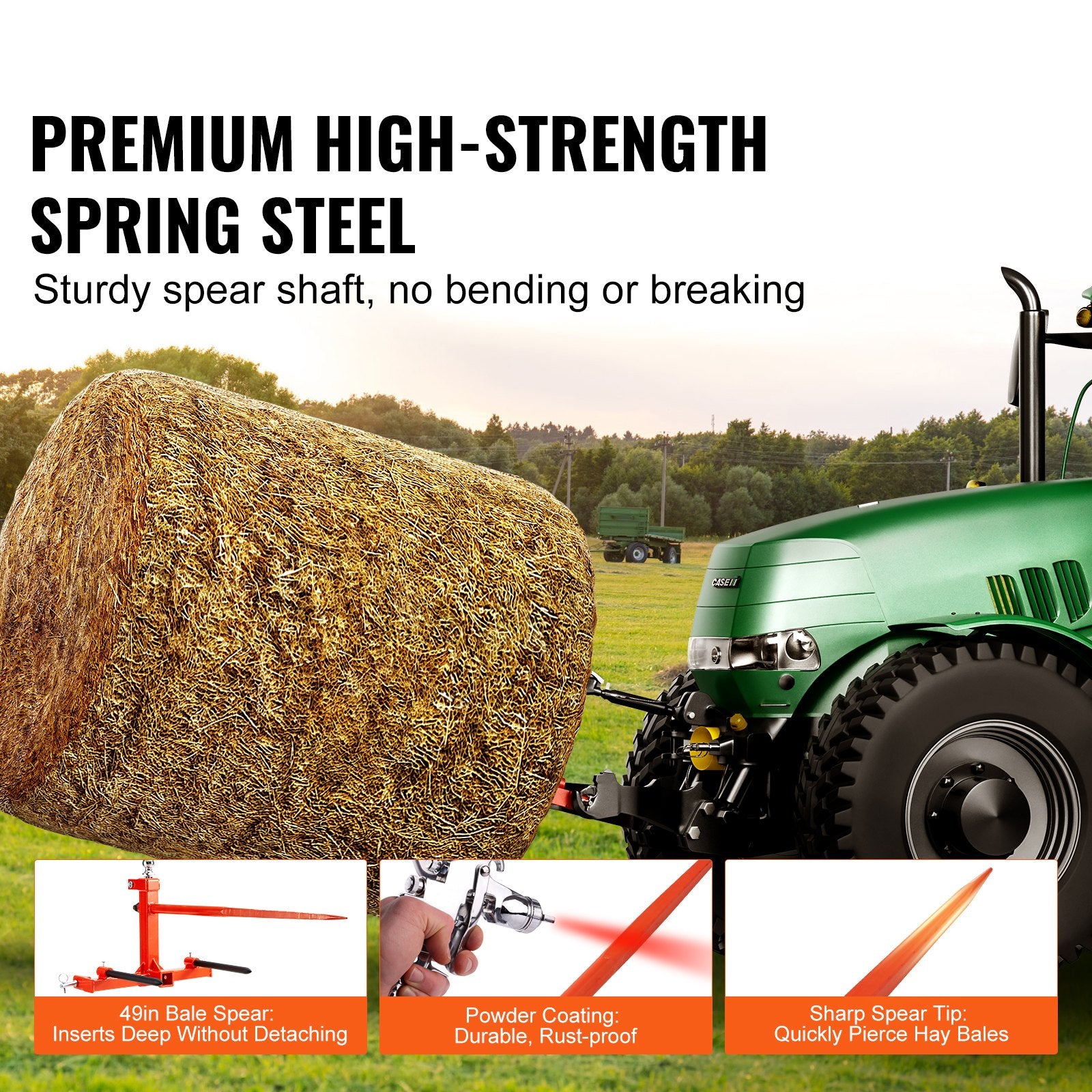 Automotive Parts: VEVOR 49" Hay Spear, Bale Spears 726kg Loading Capacity, Three-Point Hitch Tractor Attachment with 2pcs 17.5" Stabilizer Spears, Quick Attach Spike Forks