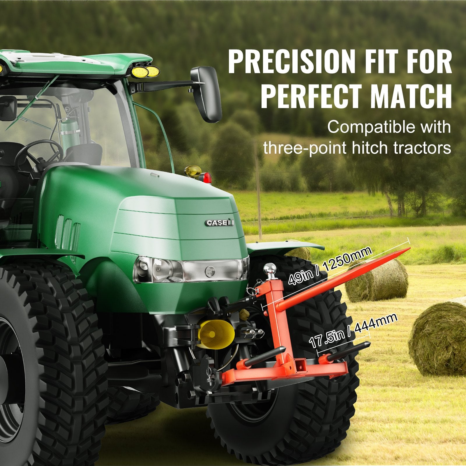 Automotive Parts: VEVOR 49" Hay Spear, Bale Spears 726kg Loading Capacity, Three-Point Hitch Tractor Attachment with 2pcs 17.5" Stabilizer Spears, Quick Attach Spike Forks