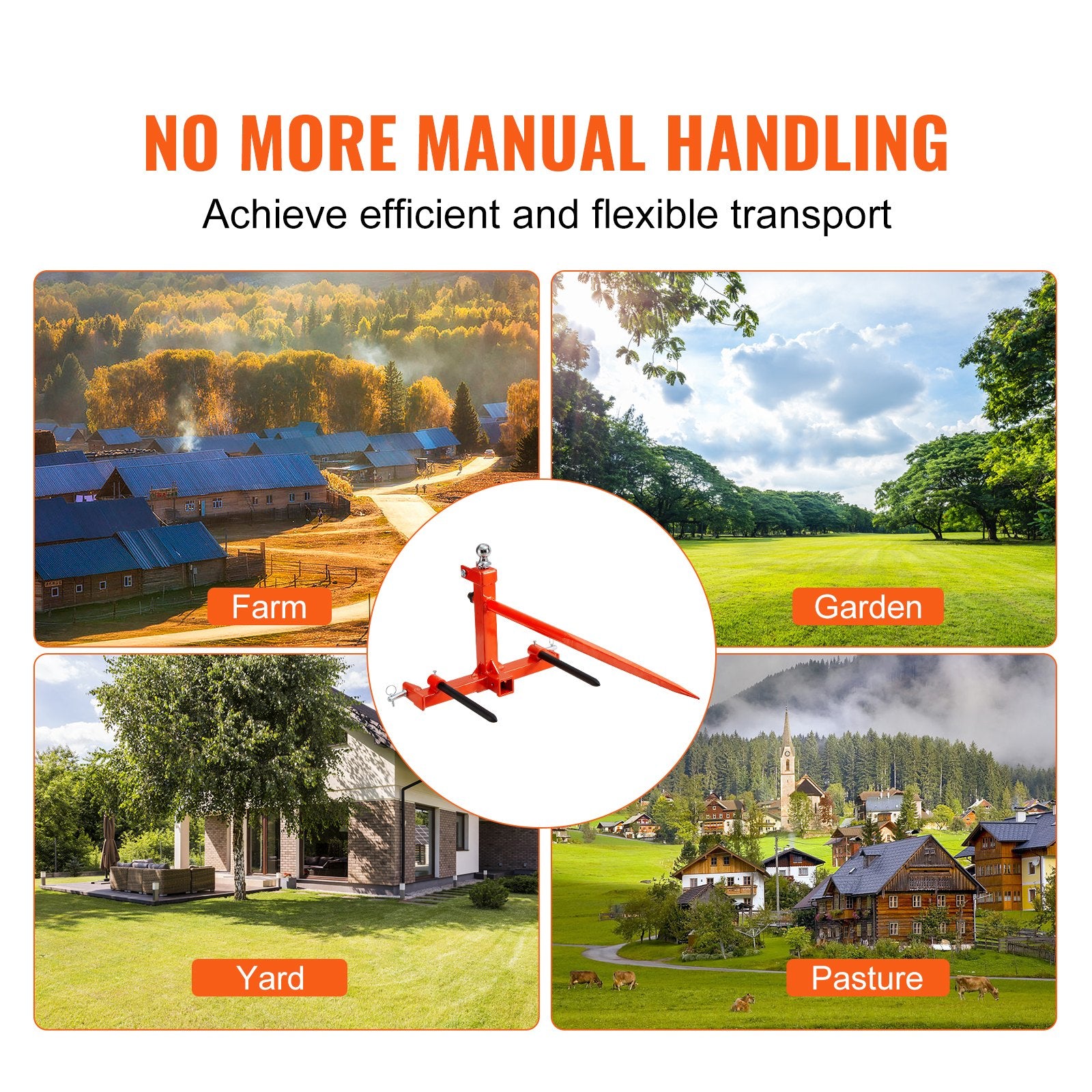 Automotive Parts: VEVOR 49" Hay Spear, Bale Spears 726kg Loading Capacity, Three-Point Hitch Tractor Attachment with 2pcs 17.5" Stabilizer Spears, Quick Attach Spike Forks
