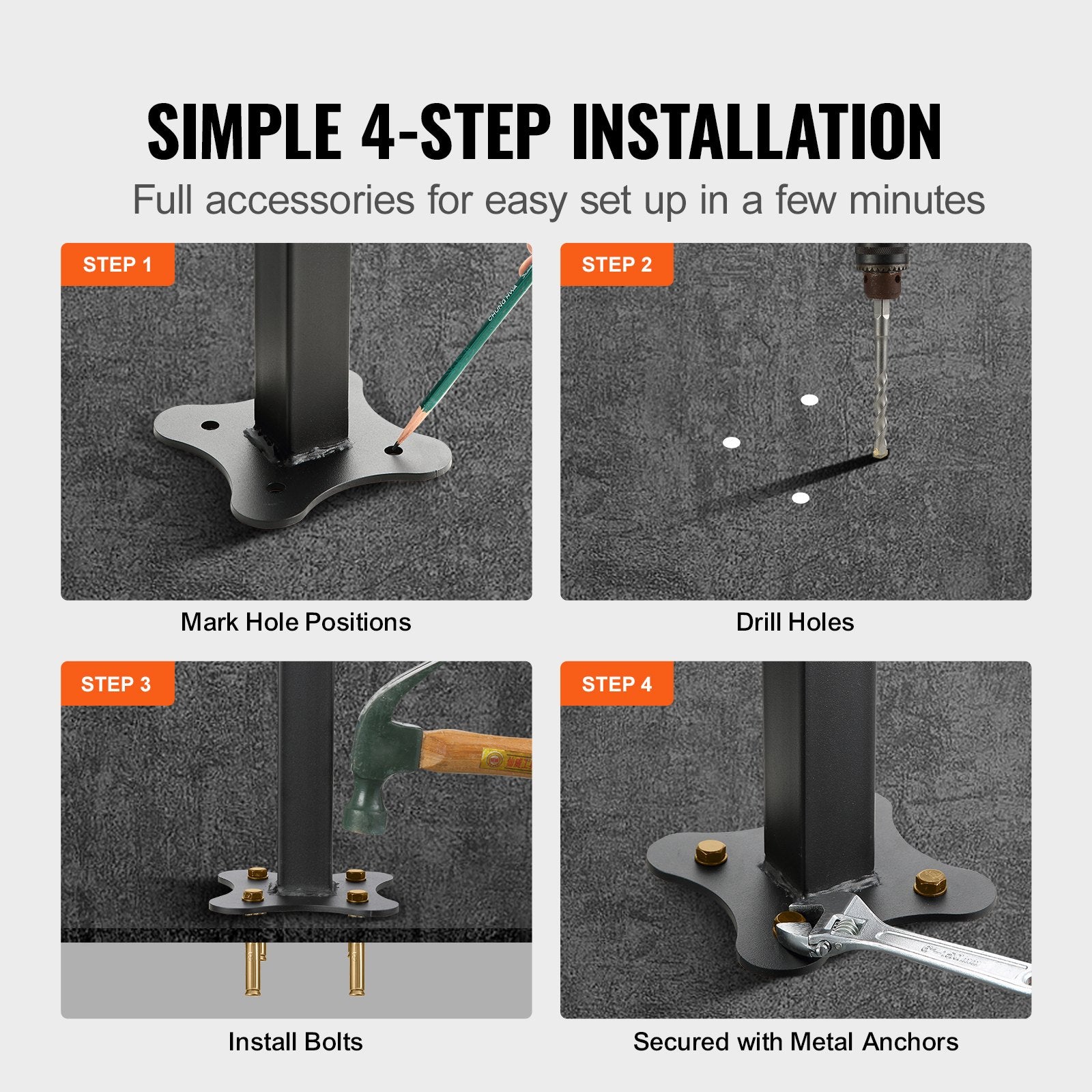 Dog Steps & Ramps: VEVOR Iron Handrail Stair Railing Hand Rail Kit 1-4 Steps Outdoor Black w/ Bars