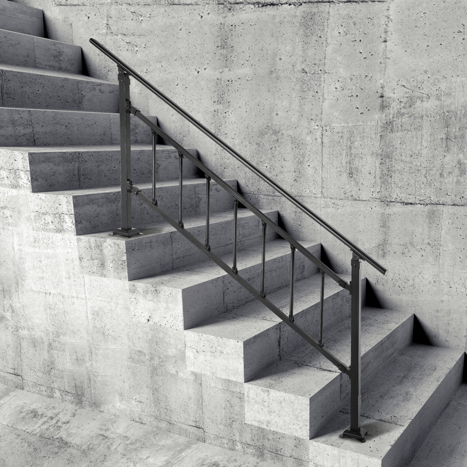 Dog Steps & Ramps: VEVOR Iron Handrail Stair Railing Hand Rail Kit 1-4 Steps Outdoor Black w/ Bars