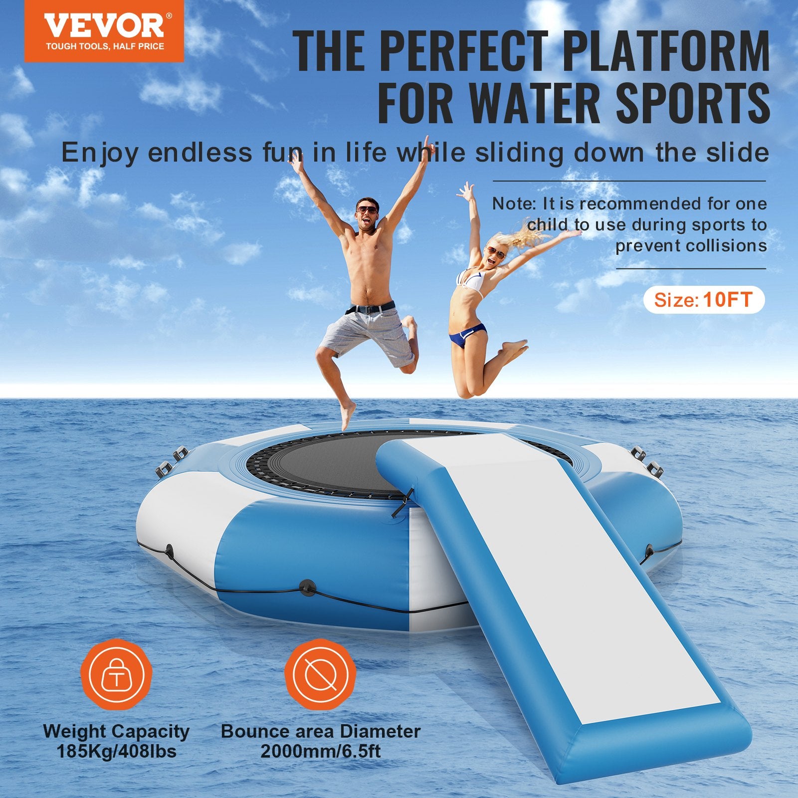 Pool Toys & Inflatables: VEVOR Inflatable Water Bouncer, 10ft Recreational Water Trampoline, Portable Bounce Swim Platform with Slide, 3-Step Ladder & Electric Air Pump, Kid Adult Floating Rebounder for Pool Lake Water Sports