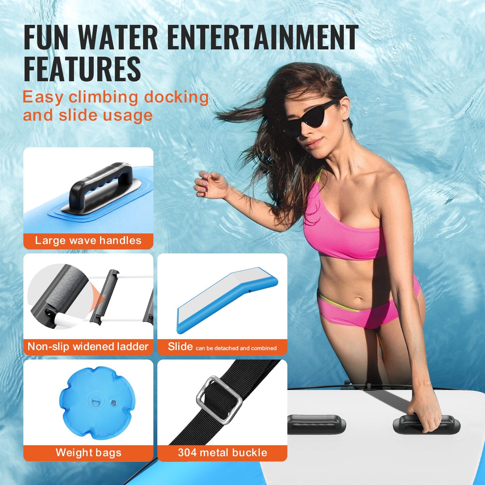 Pool Toys & Inflatables: VEVOR Inflatable Water Bouncer, 10ft Recreational Water Trampoline, Portable Bounce Swim Platform with Slide, 3-Step Ladder & Electric Air Pump, Kid Adult Floating Rebounder for Pool Lake Water Sports