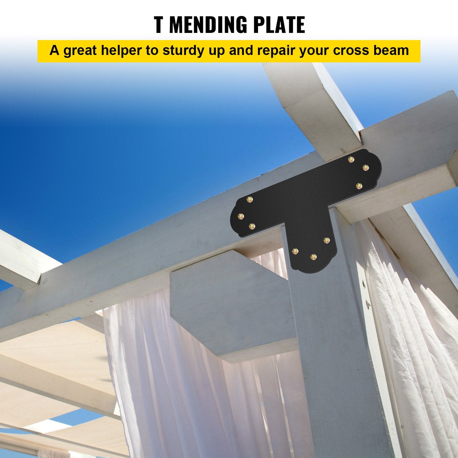 Beds & Bed Frames: VEVOR Black T Mending Plate T-shape 8 PCs 6" Flat Connector Post to Beam Bracket