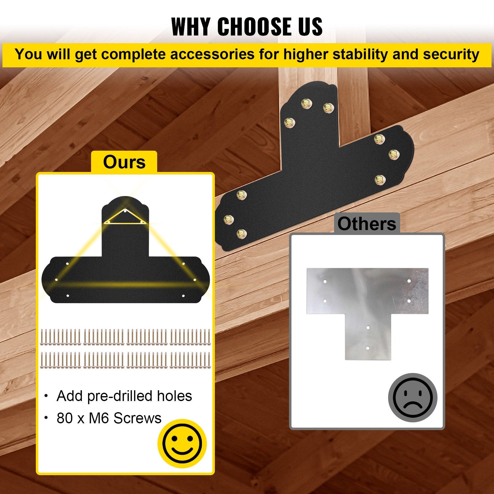 Beds & Bed Frames: VEVOR Black T Mending Plate T-shape 8 PCs 6" Flat Connector Post to Beam Bracket