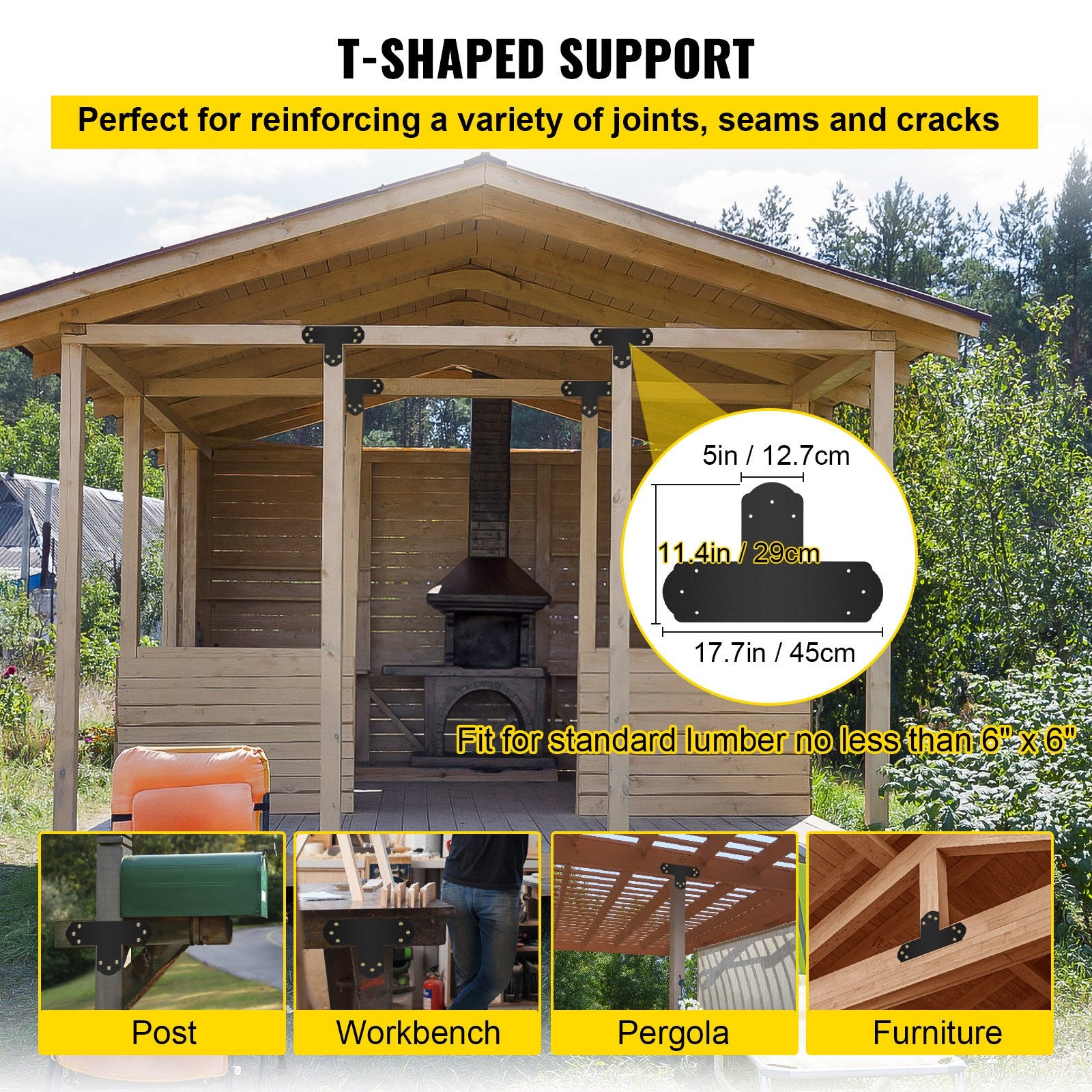 Beds & Bed Frames: VEVOR Black T Mending Plate T-shape 8 PCs 6" Flat Connector Post to Beam Bracket