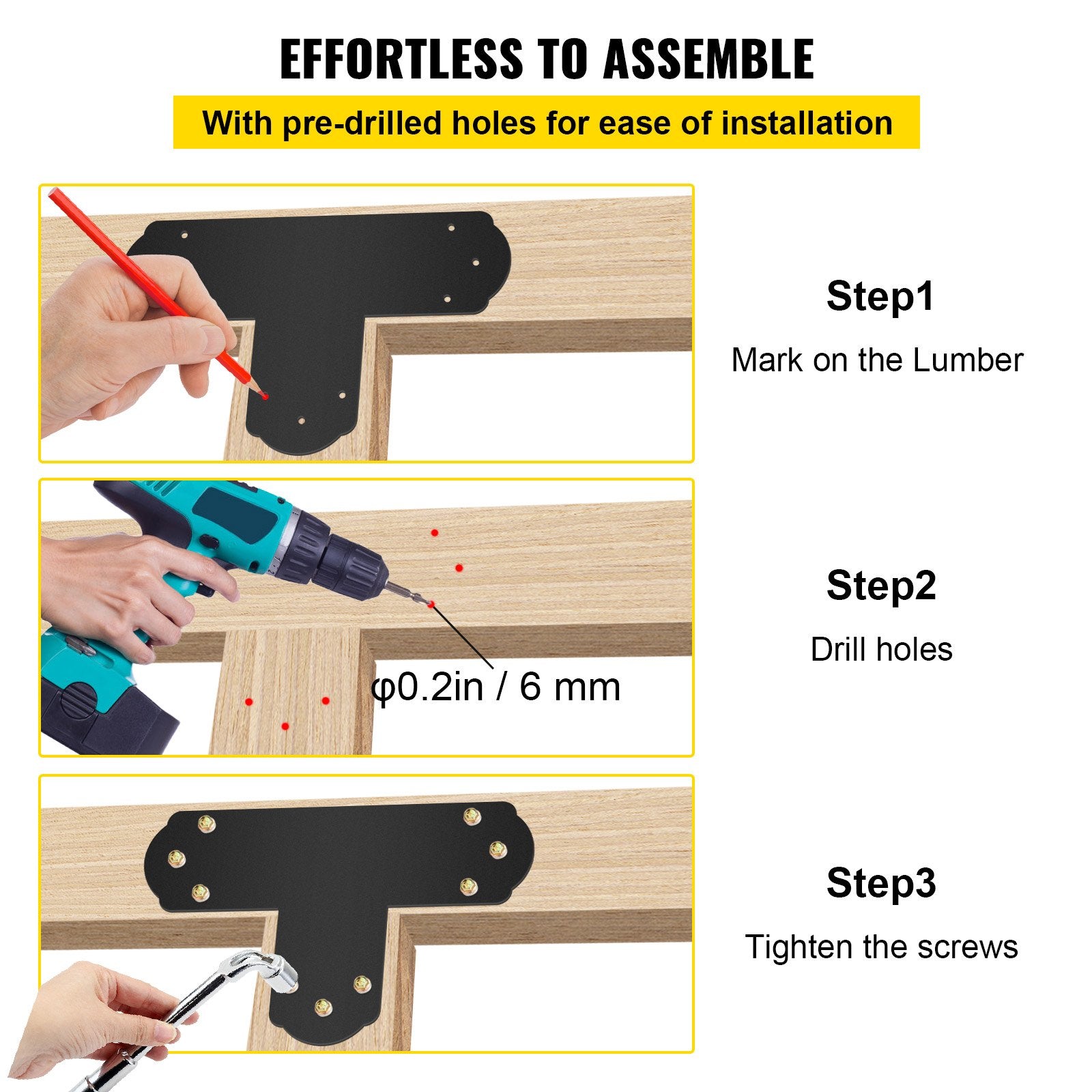 Beds & Bed Frames: VEVOR Black T Mending Plate T-shape 8 PCs 6" Flat Connector Post to Beam Bracket