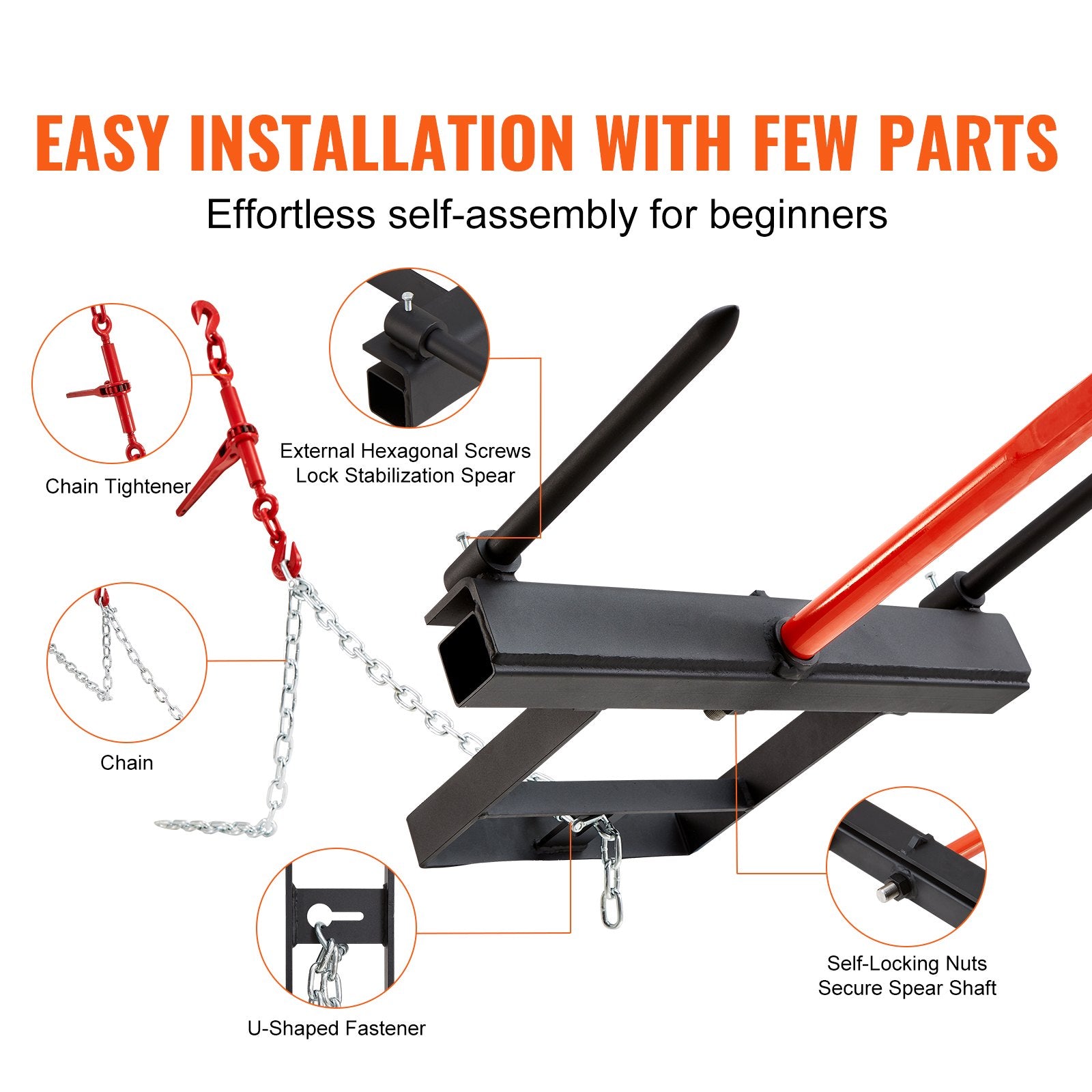 Spreaders & Wheelbarrows: VEVOR 39" Hay Spear, Bale Spears 726kg Loading Capacity, Skid Steer Loader Tractor Bucket Attachment with 2pcs 17.5" Stabilizer Spears and 60" Chain, Quick Attach Spike Forks