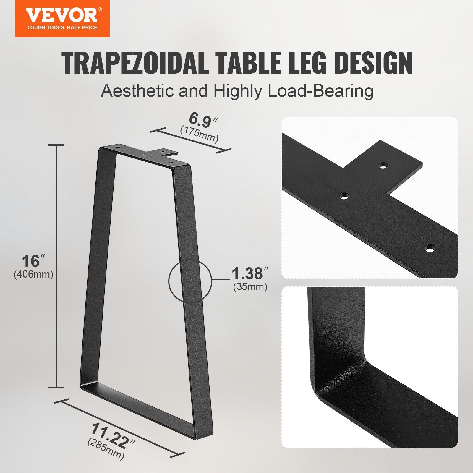 Table Tops & Bases: VEVOR 406.4MM Trapezoid Steel Table Legs, Replacement Furniture Legs Set of 2 for DIY Coffee Tables, Modern Desks, Bench, Night Stands, Sofa, Max Load 181.4KG Heavy Duty, Quick Instalation Legs Black