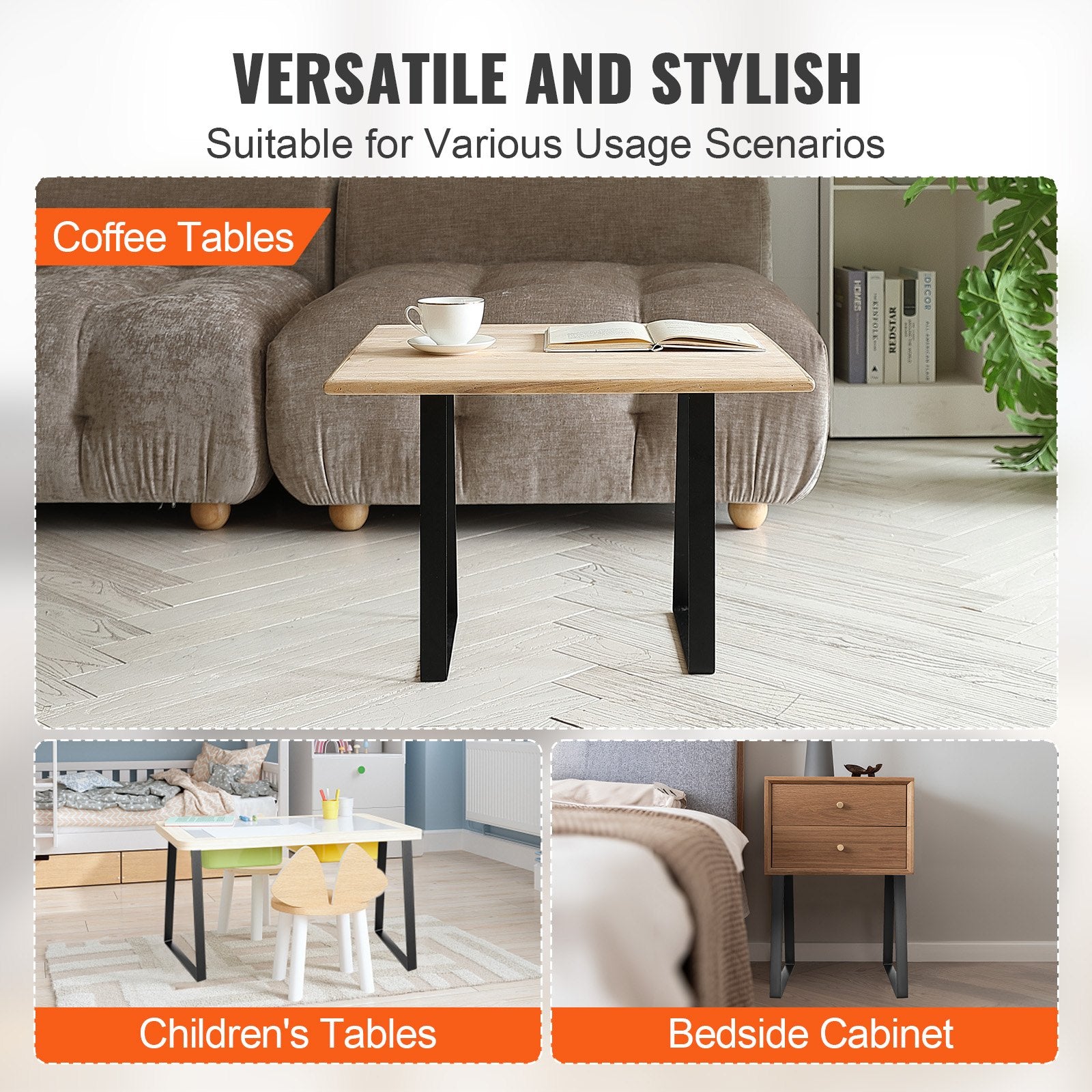 Table Tops & Bases: VEVOR 406.4MM Trapezoid Steel Table Legs, Replacement Furniture Legs Set of 2 for DIY Coffee Tables, Modern Desks, Bench, Night Stands, Sofa, Max Load 181.4KG Heavy Duty, Quick Instalation Legs Black