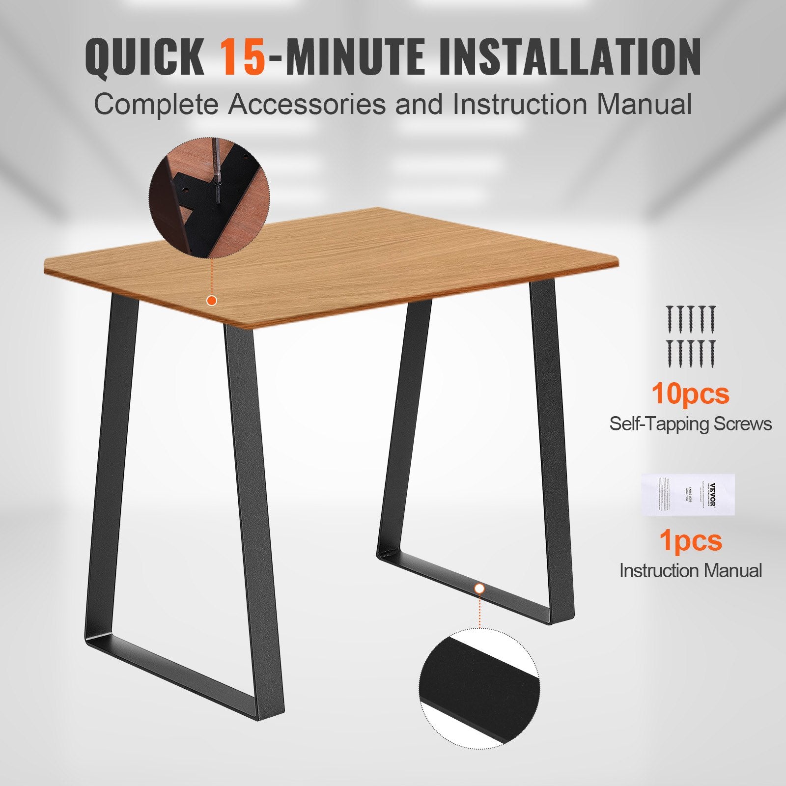 Table Tops & Bases: VEVOR 406.4MM Trapezoid Steel Table Legs, Replacement Furniture Legs Set of 2 for DIY Coffee Tables, Modern Desks, Bench, Night Stands, Sofa, Max Load 181.4KG Heavy Duty, Quick Instalation Legs Black