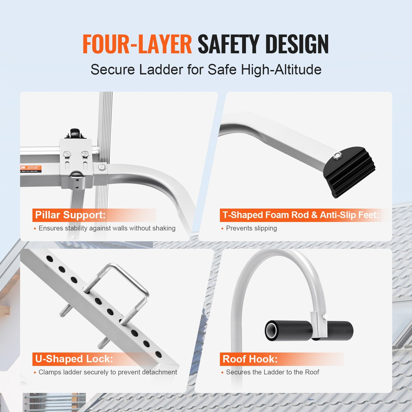 Dog Steps & Ramps: VEVOR Ladder Stabilizer, 2 in 1 Extension Wall Ladder Standoff Hook, Roof Ridge Ladder Accessories Both Horizontally and Vertically, Heavy-duty Steel Rubber Grip T-Bar, Quick Access to Steep Roofs