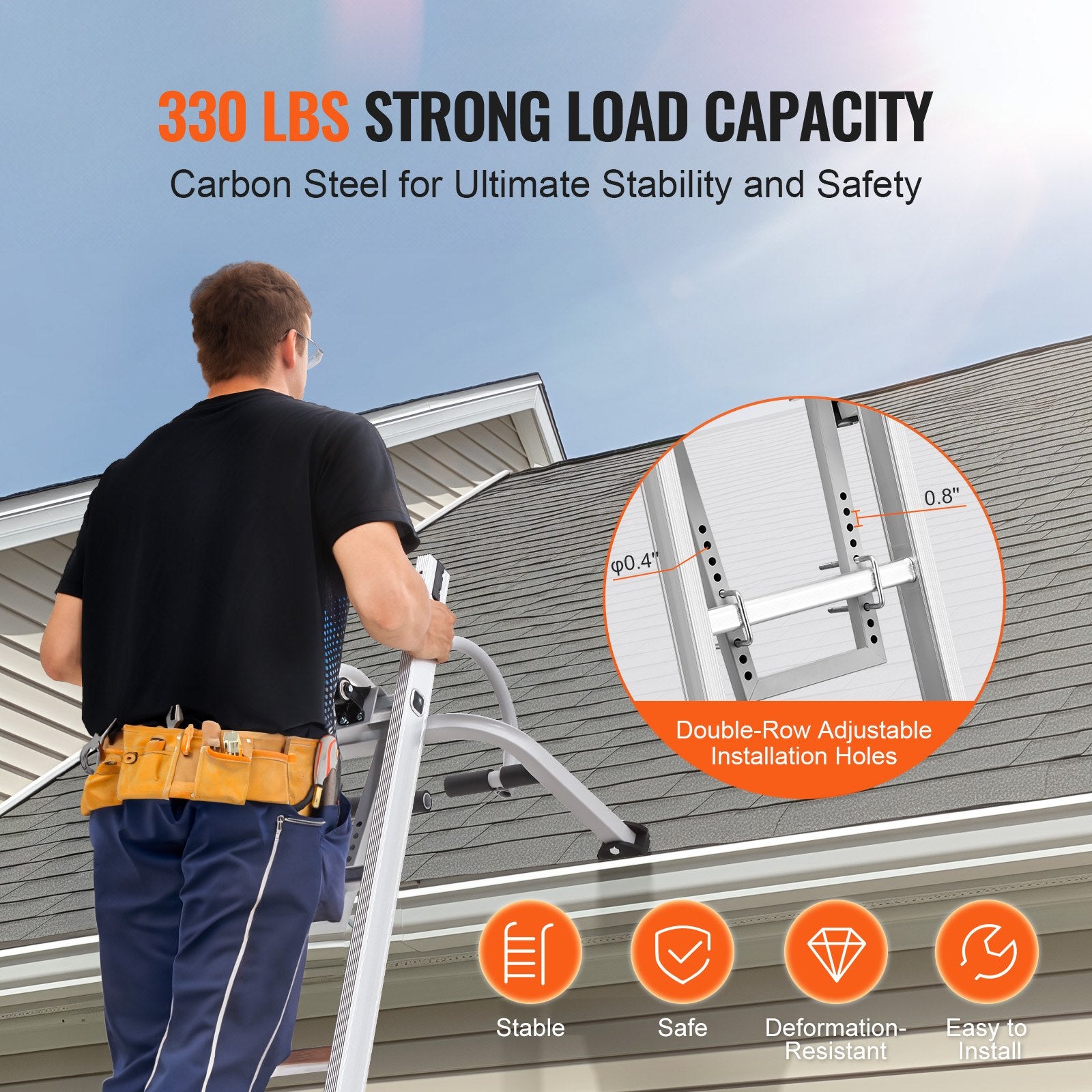 Dog Steps & Ramps: VEVOR Ladder Stabilizer, 2 in 1 Extension Wall Ladder Standoff Hook, Roof Ridge Ladder Accessories Both Horizontally and Vertically, Heavy-duty Steel Rubber Grip T-Bar, Quick Access to Steep Roofs