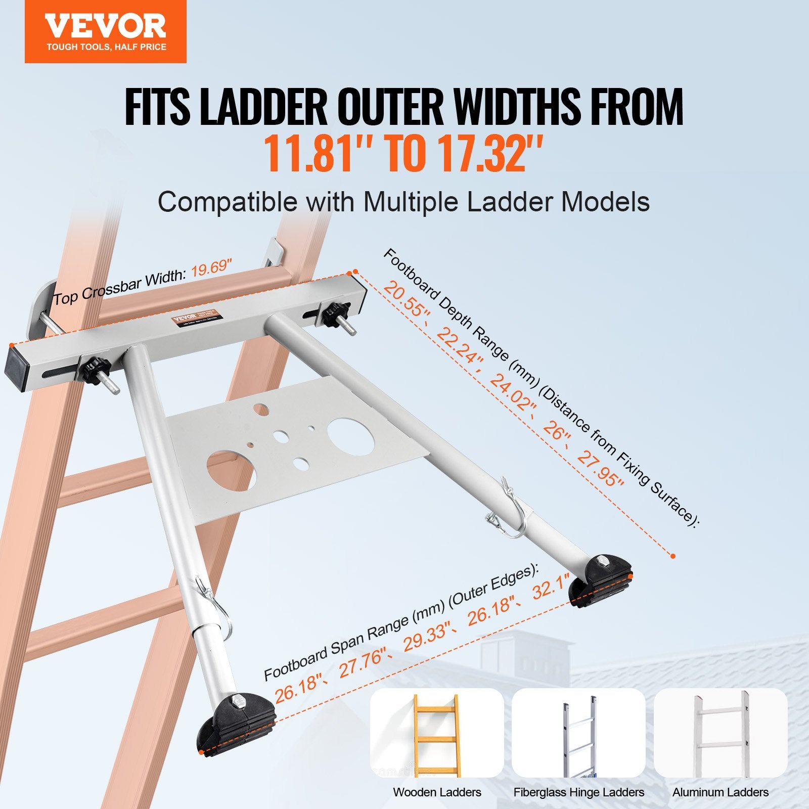 Spas & Accessories: VEVOR Ladder Stabilizer, Adjustable Feet Extension Ladder Standoff, Heavy Duty Wall Ladder Accessories for Roof Gutter, Easy to Use & Wide Adaptability & Anti-slip Rubber Feet, 330 lbs Weight Rating