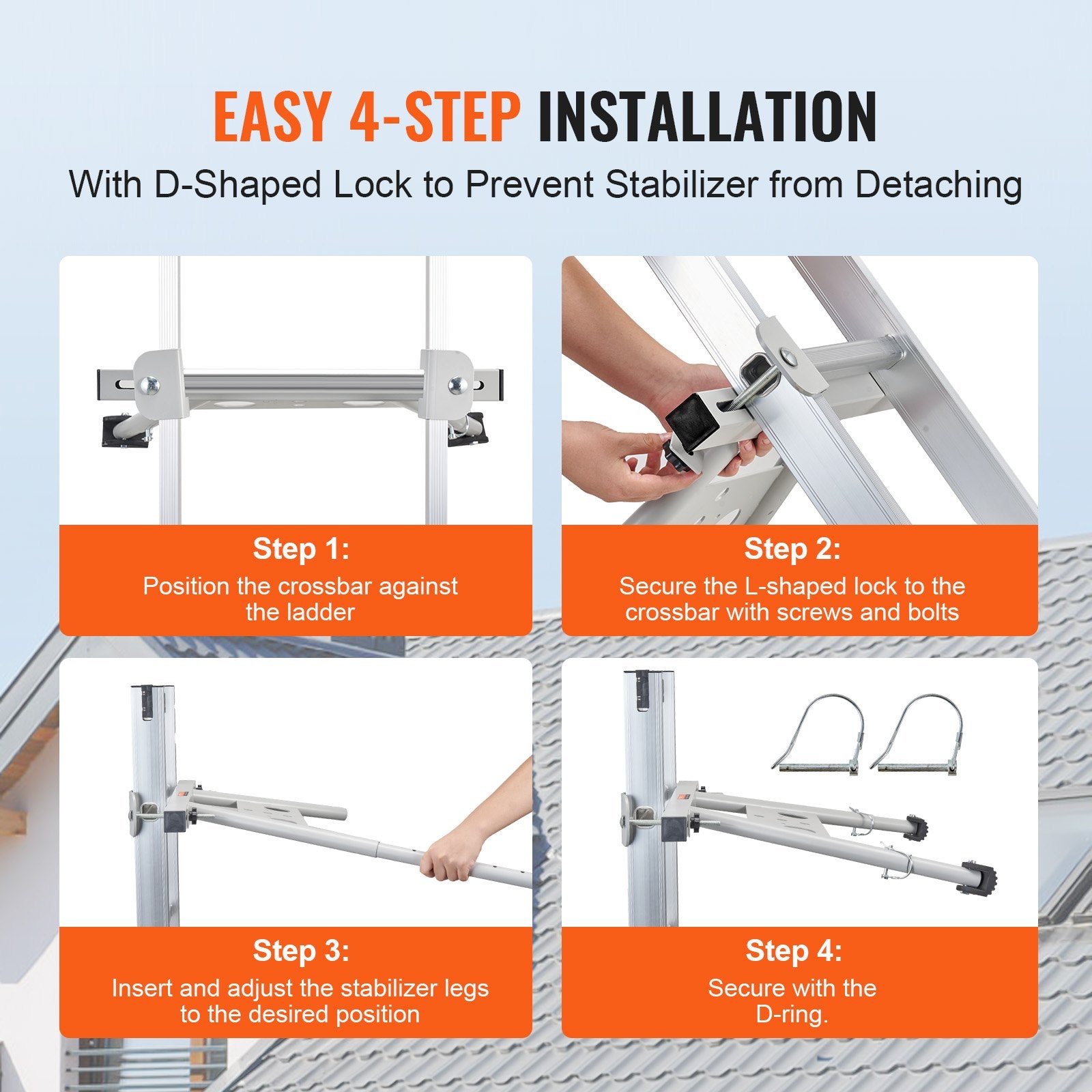 Spas & Accessories: VEVOR Ladder Stabilizer, Adjustable Feet Extension Ladder Standoff, Heavy Duty Wall Ladder Accessories for Roof Gutter, Easy to Use & Wide Adaptability & Anti-slip Rubber Feet, 330 lbs Weight Rating