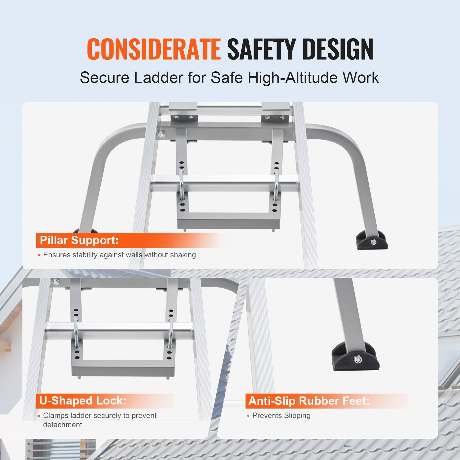 Automotive Repair & Speciality Tools: VEVOR Ladder Stabilizer with Wing Span Heavy Duty Steel Roof Hook Stabilizer