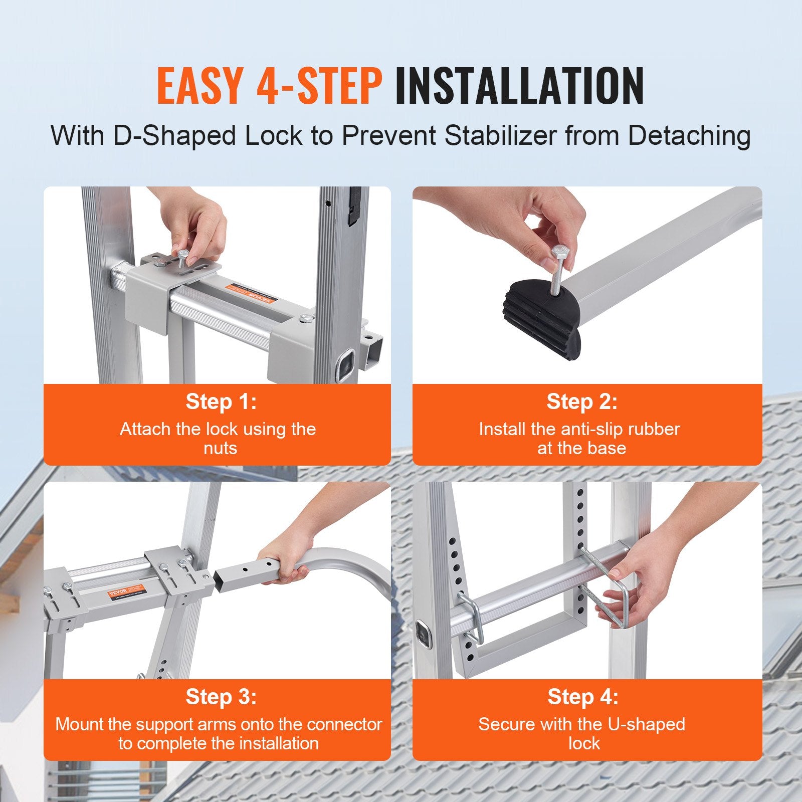 Automotive Repair & Speciality Tools: VEVOR Ladder Stabilizer with Wing Span Heavy Duty Steel Roof Hook Stabilizer