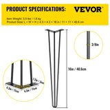 Table Tops & Bases: VEVOR Hairpin Table Legs 16 inch, Set of 4 DIY Desk Table Legs 3 Rods Heavy Duty