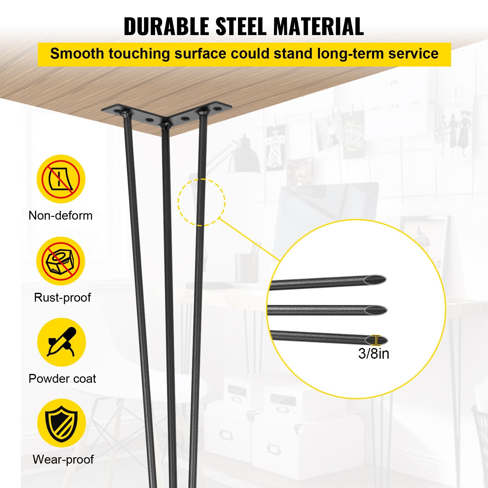 Table Tops & Bases: VEVOR Hairpin Table Legs 24 inch Black Set of 4 Desk Legs Each 220lbs Capacity Hairpin Desk Legs 3 Rods for Bench Desk Dining End Table Chairs Carbon Steel DIY Table Legs Heavy Duty Furniture Legs