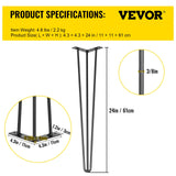 Table Tops & Bases: VEVOR Hairpin Table Legs 24 inch Black Set of 4 Desk Legs Each 220lbs Capacity Hairpin Desk Legs 3 Rods for Bench Desk Dining End Table Chairs Carbon Steel DIY Table Legs Heavy Duty Furniture Legs