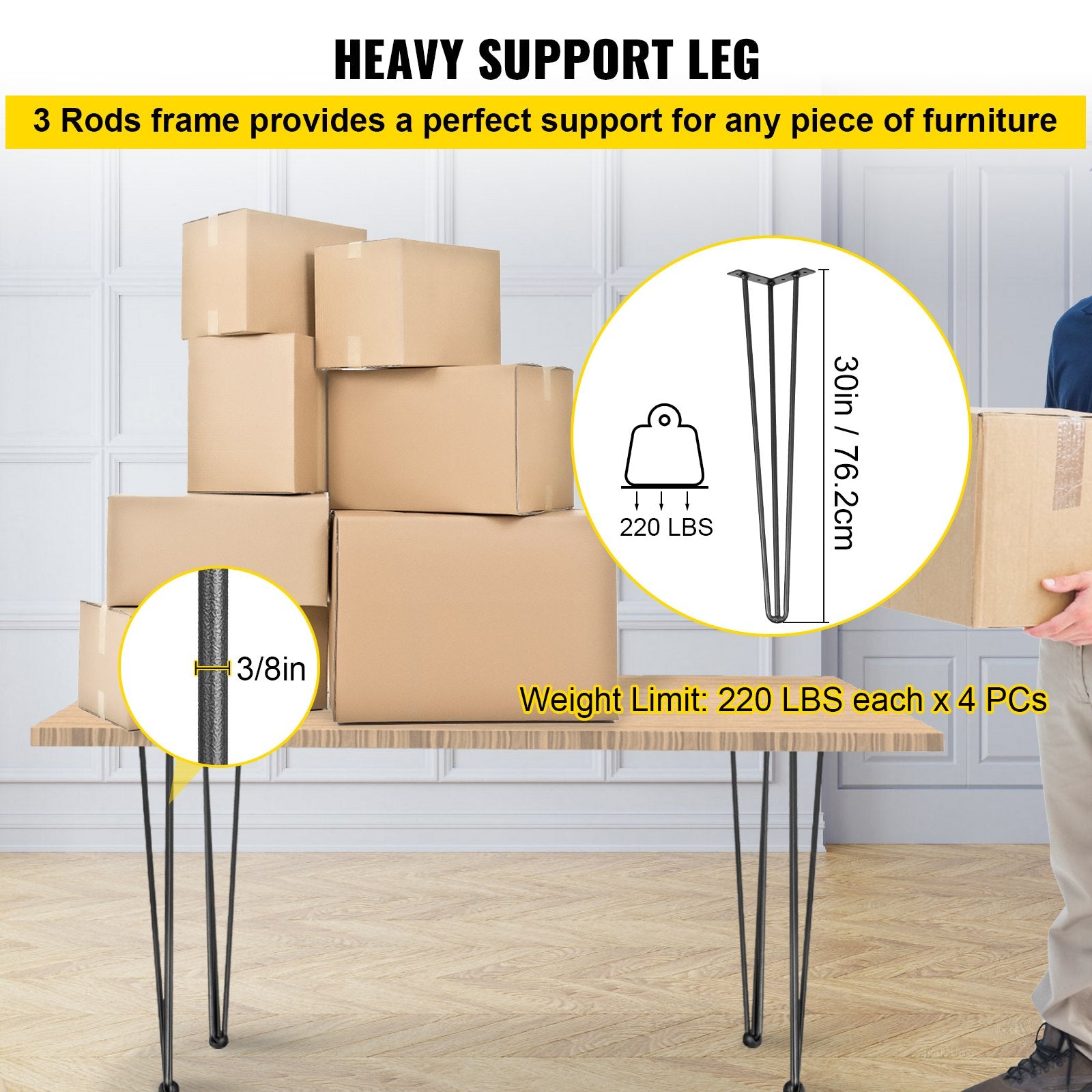 Table Tops & Bases: VEVOR Hairpin Table Legs 30 inch Black Set of 4 Desk Legs Each 220lbs Capacity Hairpin Desk Legs 3 Rods for Bench Desk Dining End Table Chairs Carbon Steel DIY Table Legs Heavy Duty Furniture Legs